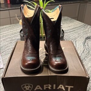 Ariat Dark Brown Boots with Teal Stitching